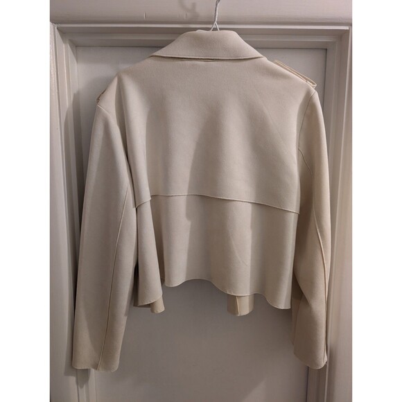 Banana Republic Petra Vegan Faux Bonded Suede Oyster Pearl Open Front Jacket XL - Picture 7 of 16